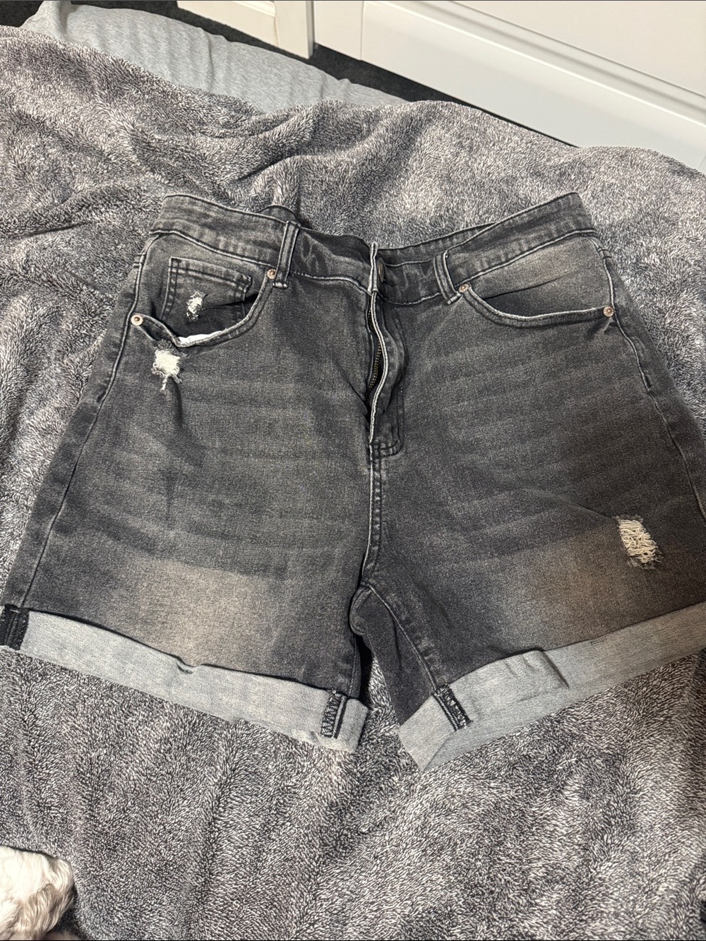 Luvamia High-Rise Faded Black Denim Shorts